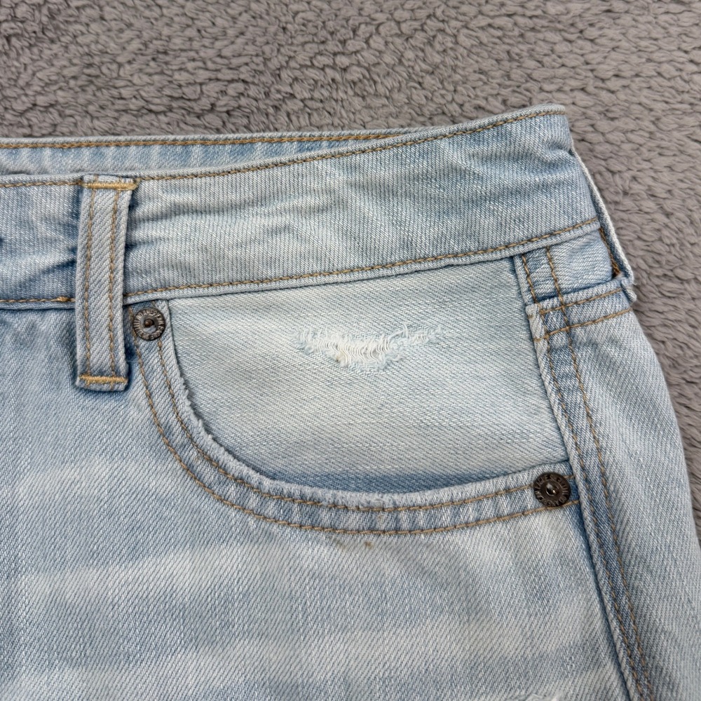 American Eagle Denim Mini Skirt Womens 8 Blue Distressed Lace Inset Frayed Hem - Picture 3 of 10